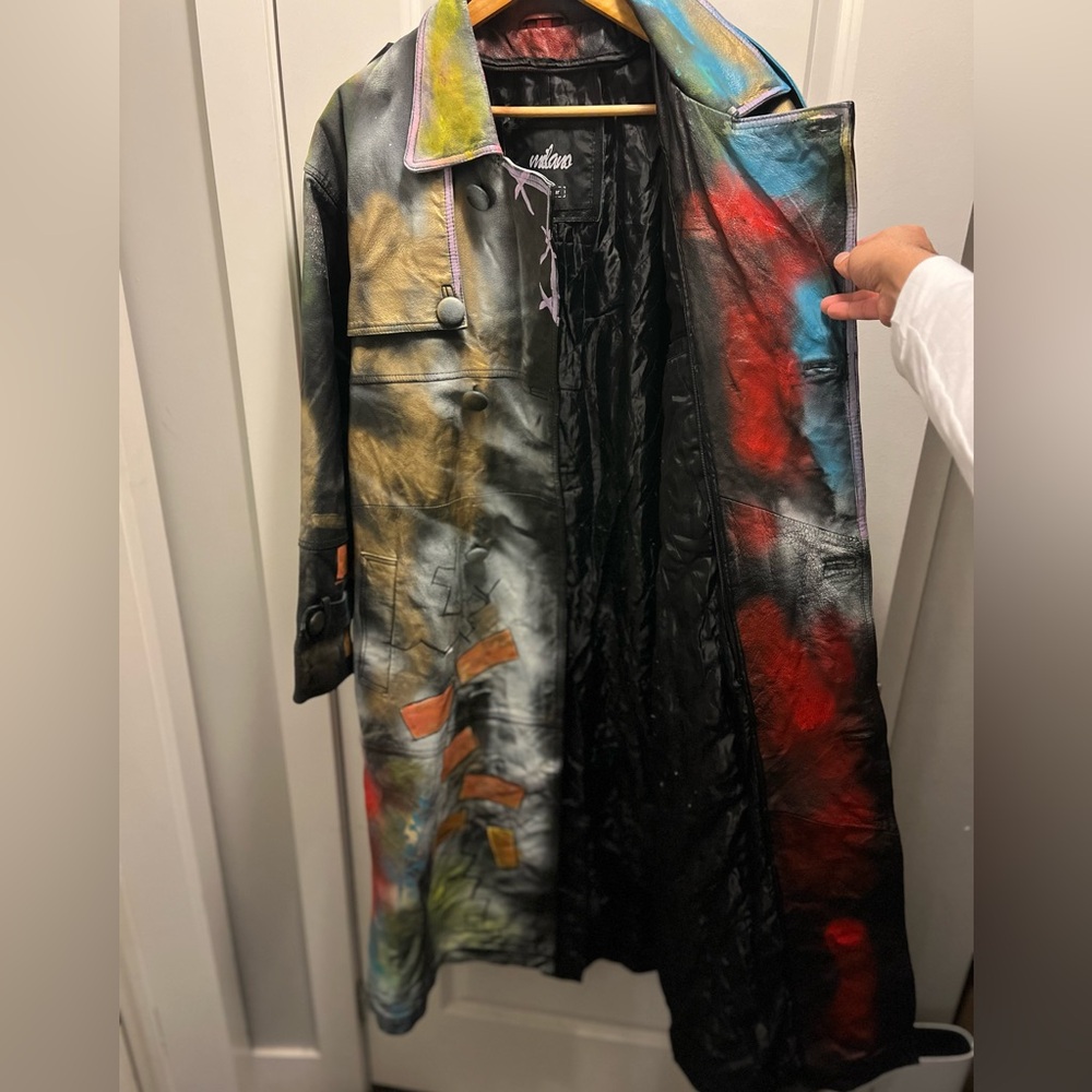 Custom Hand Painted Pink Panther Leather Trench Coat - Picture 10 of 12